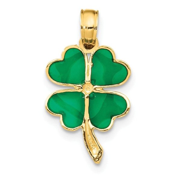 14K Gold 4-Leaf Clover Enameled Pendant New Charm - Picture 4 of 4